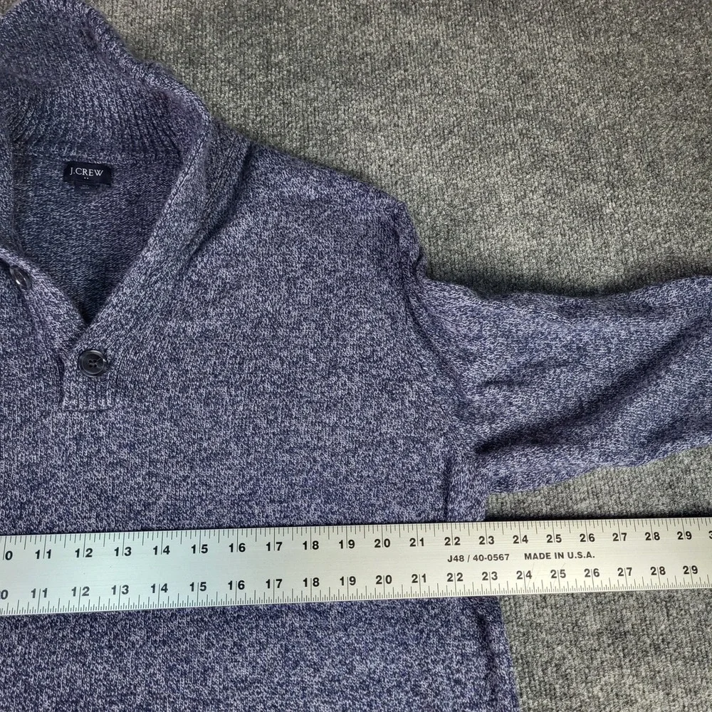 J. Crew Mens XL Blue Marled Shawl Collar Button Pullover Sweater Lambs Wool Mix